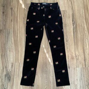Ply The Waters Guideboat Co‎ Blue Velvet Velour Pants Embroidered Floral Size 26